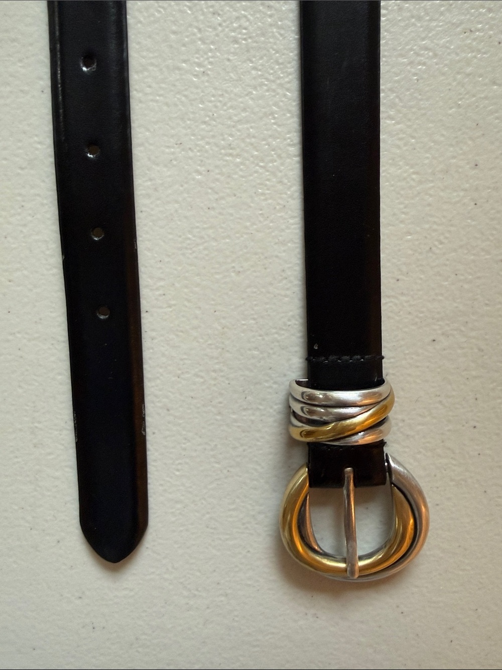 Women's Vintage Black Leather Belt with Two-Tone Metal Buckle MM Rogers size XL